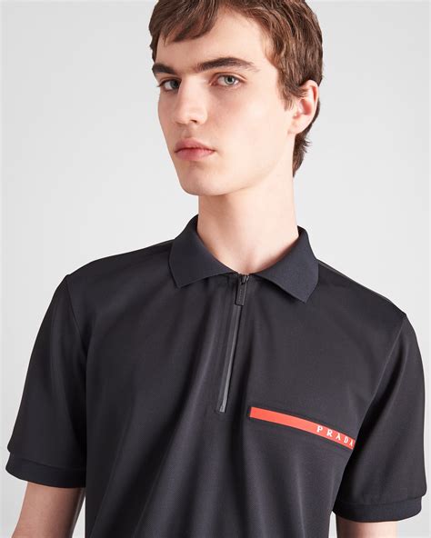 prada polo zip|Black Piqué Polo Shirt .